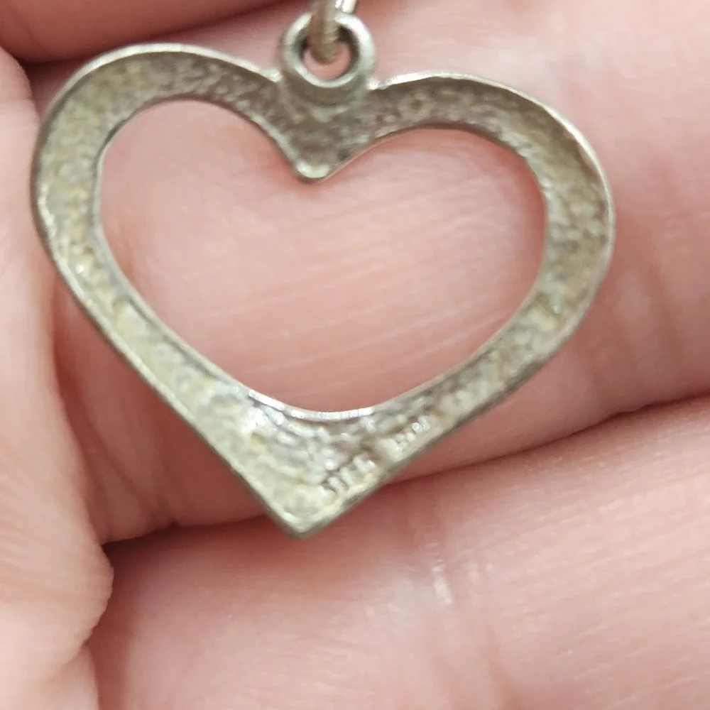 Vintage Italy 925 Sterling Silver Open Heart Pendant Popcorn Chain Necklace 15